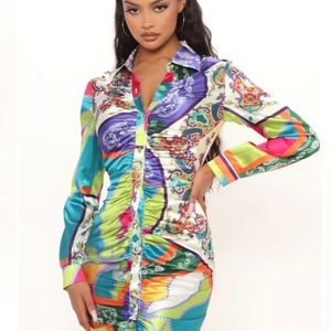 Colorful pattern button down dress